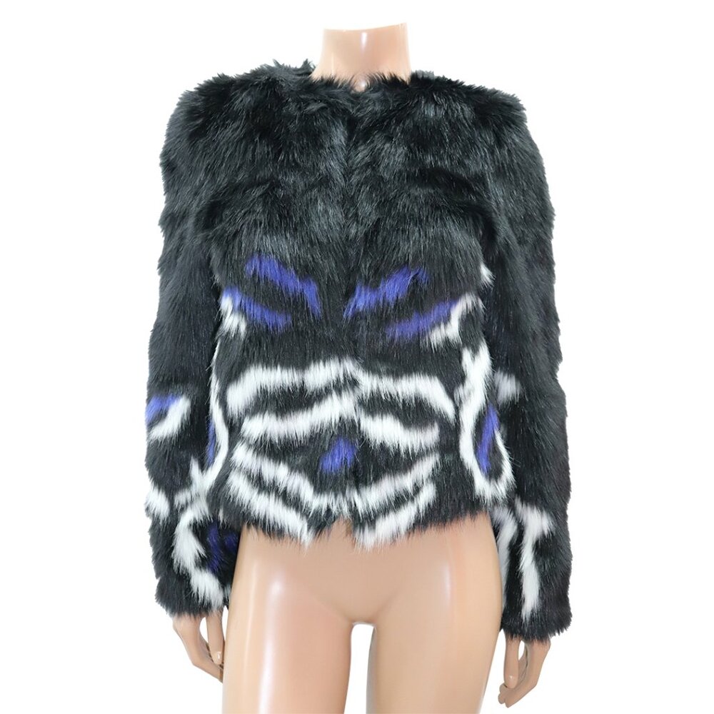 Luxe GUESS Faux Fur Jacket Zebra Animal Print S